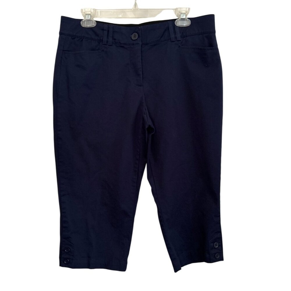 Coral Bay Petite 12P Navy Blue Capri Pants With Stretch Waistband Everyday Capri
